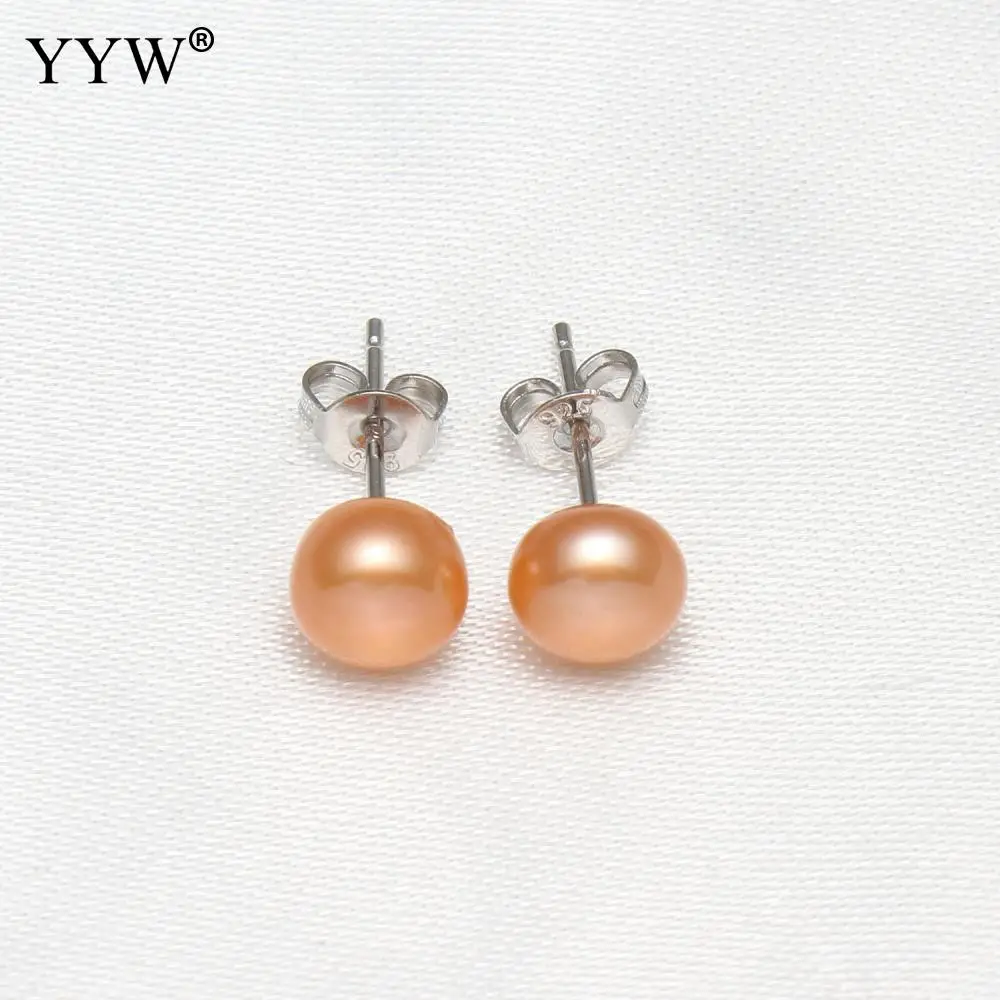 1Pairs Real freshwater pearl stud earrings South Korea\'s newly designed fashion jewelry simple highlight 7-7.5mm pearl earrings