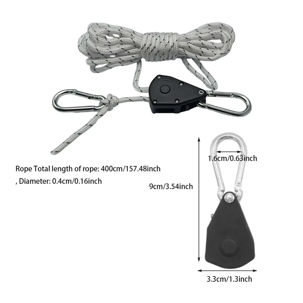 2Pcs Adjustable Tent Rope Hanger Pulley Hook Fixed Buckle Pulley Reinforced Metal Gear Reflective Camping Tent Rope Set