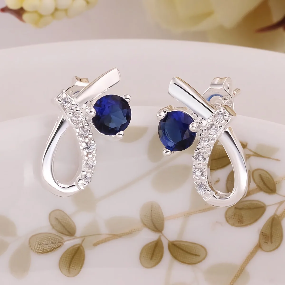 925 Sterling Silver asli cantik biru zirkon kristal anting untuk wanita mode mewah pesta pernikahan aksesoris perhiasan hadiah