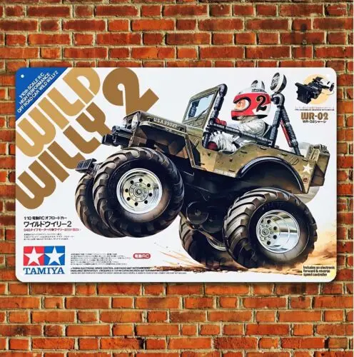Metallposter Vintage RC-Auto Wanddeko Blechschild Plakette Tamiya Wild Willy 2 Boxart - Aluminium