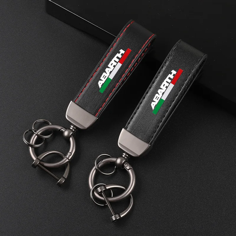 Deluxe Leather Keychain with Car Badge Keychain Pendant For Fiat Abarth Stilo Palio Bravo