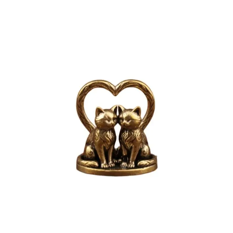 Couple Cat Ornament Vintage Brass Sculpture Art Piece Intertwined Loving Cats Artwork For Home Office Cat Statue Home Decoratio