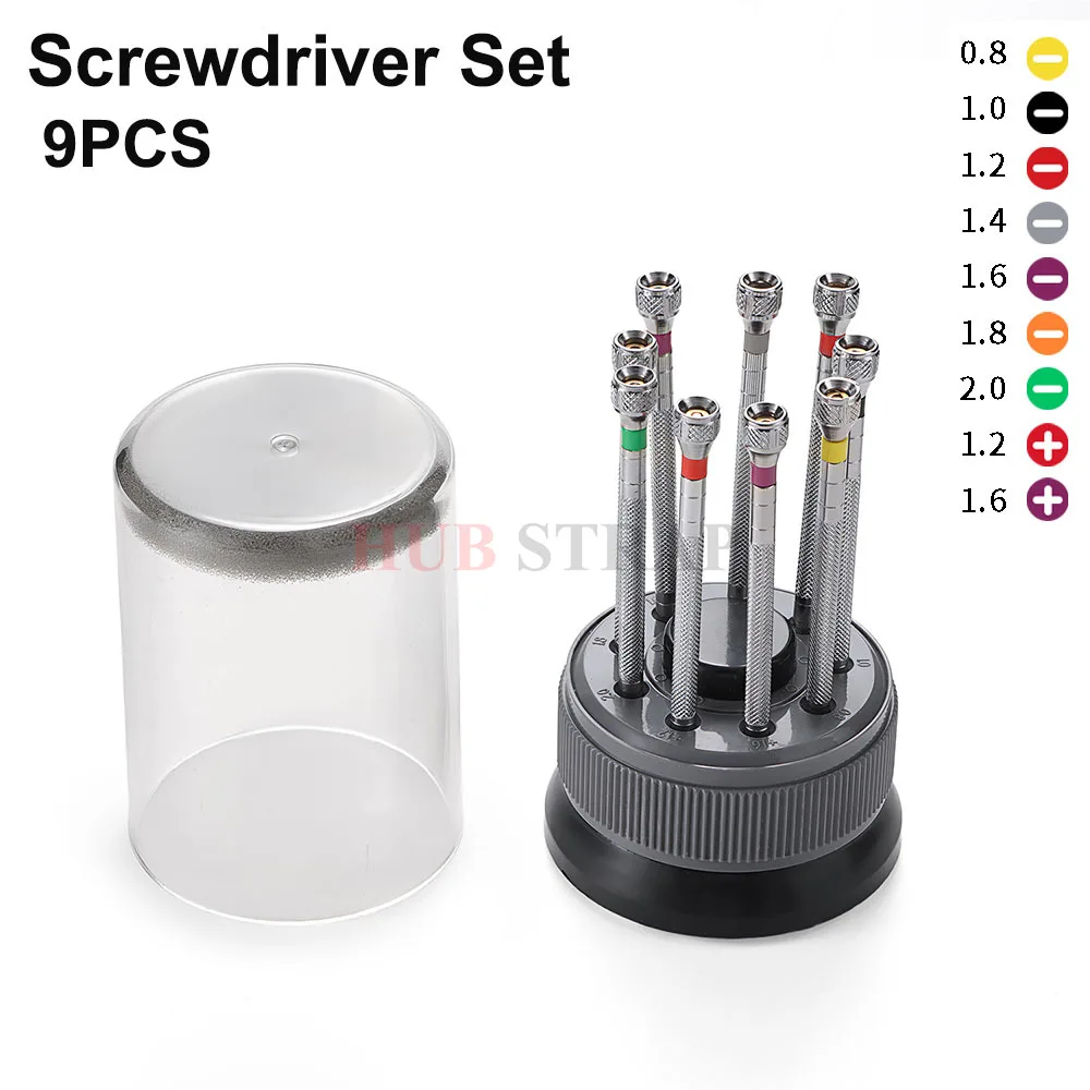 Stainless Steel Precision Screwdriver Set Watch Repair Tool Kit 9pcs Watch Glasses Flat Blade Assort Slotted Tool for Watchmaker