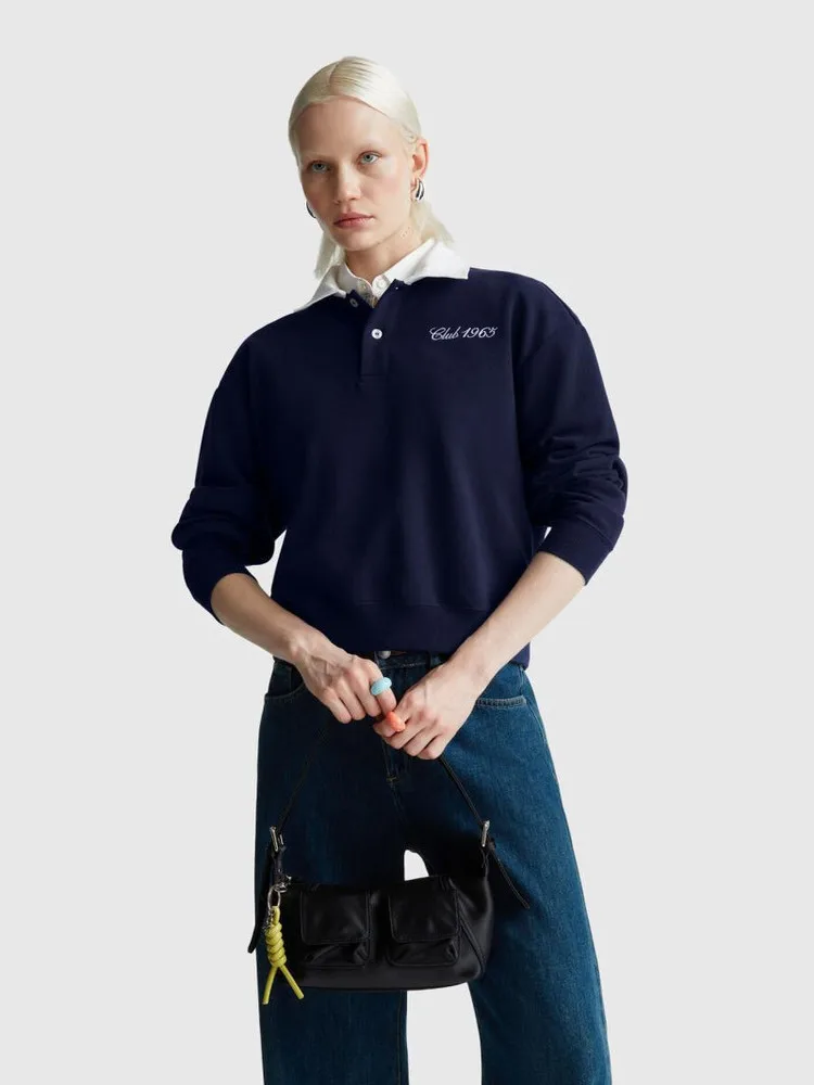 Benetton Official Website New  Shirt Hoodie Women's Turn-down Collar Spring Autumn Winter Small Fleece Loose Fit Long Sleeve