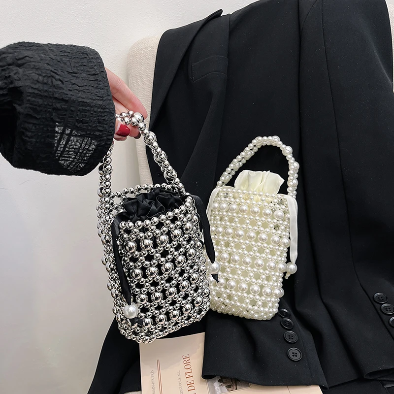 

Fashion Hollow Out Pearl Beaded Bucket Shoulder & Crossbody Bags for Women 2026 High Quality Popularity Fresh Exquisite Handbags