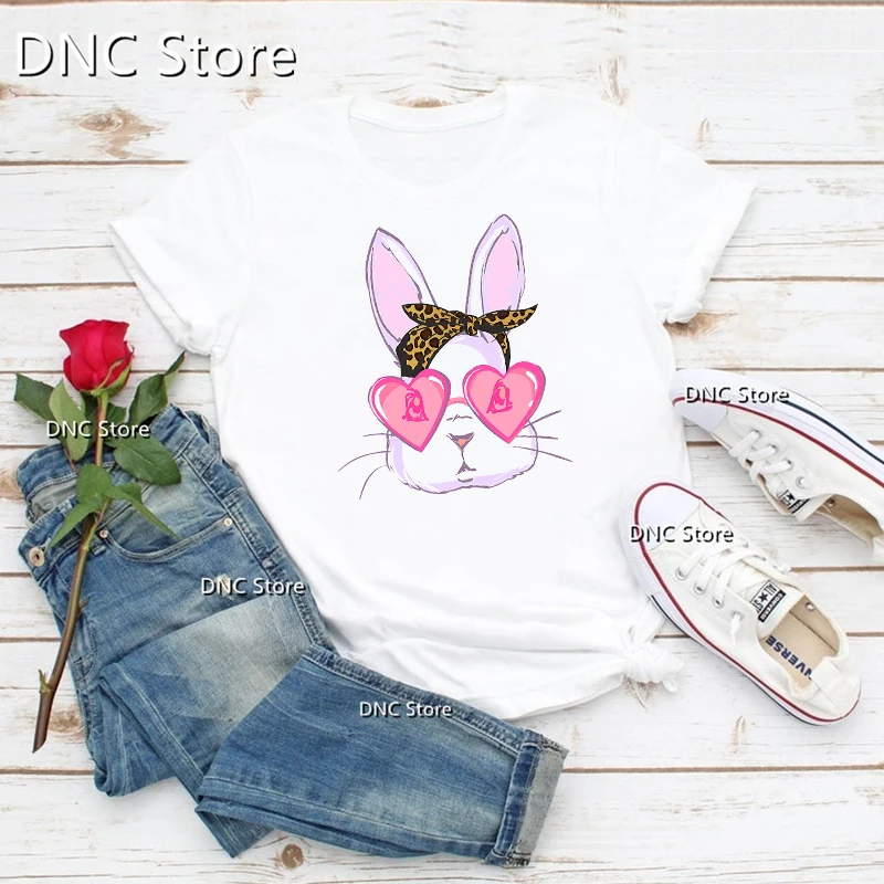 

Tee Shirt Femme Cute Bunny Face Leopard Glasses Cartoon Print Tshirts Women Summer Casual Short Sleeved Shirt Top, Dropshipping