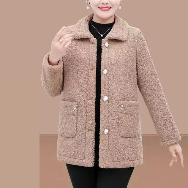 winter coat, thickened lamb fur,  coat, 50 year old middle-aged lady, loose and large grain wool  casacos de inverno feminino