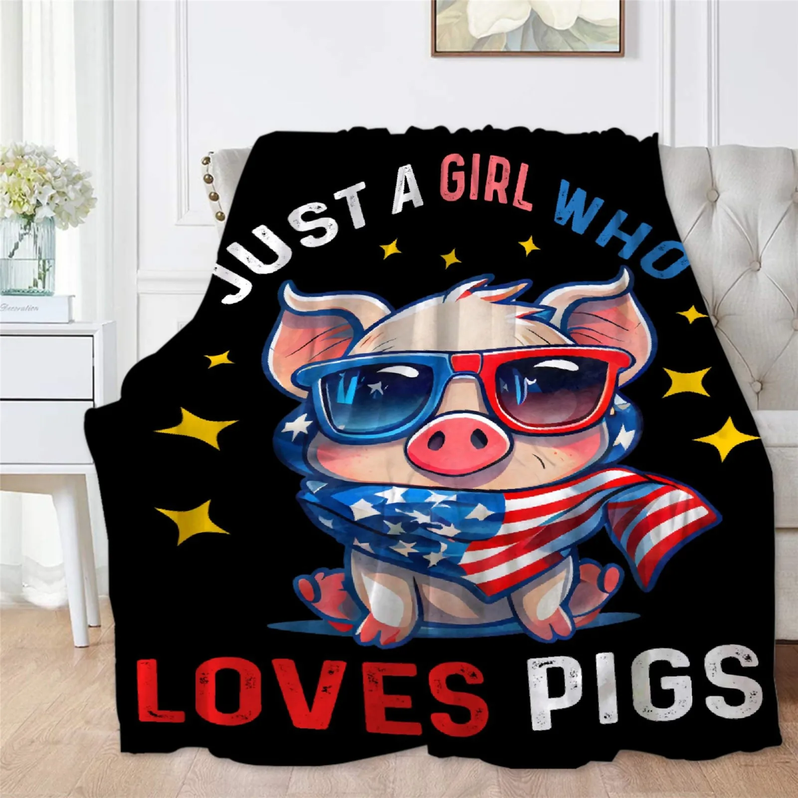 CLOOCL Loves Pigs Flannel Blanket USA Flag Printed Household Bed Blankets Cozy Shaggy Lightweight for Couch Bed Sofa Dropship