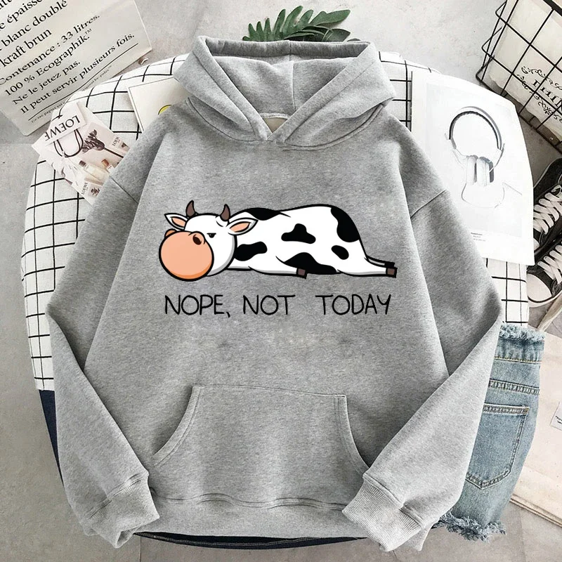 Nope Not Today Funny Cows Print Hoodies Hip Hop Streetwear Kawaii Women Sweatshirts 2023Spring Autumn Women Pullovers Hoodie