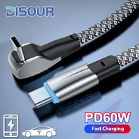 PD 60W Fast Charging Cable Type C To Type C 90 Degree USB C Quick Charger For Tesla Samsung Xiaomi Huawei With Data Transfer