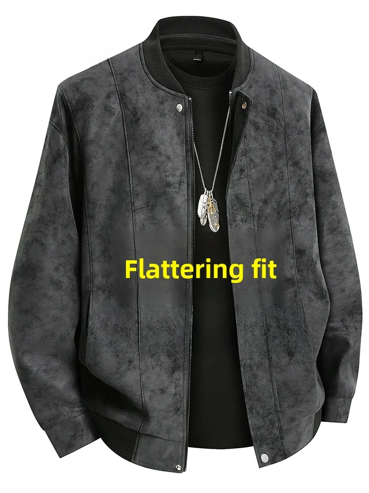 

Кожаная куртка MoChao в американском ретро-стиле, большого размера, мужская, весенне-осенняя, свободного кроя, с бейсбольным воротником, модель Fce Sensation