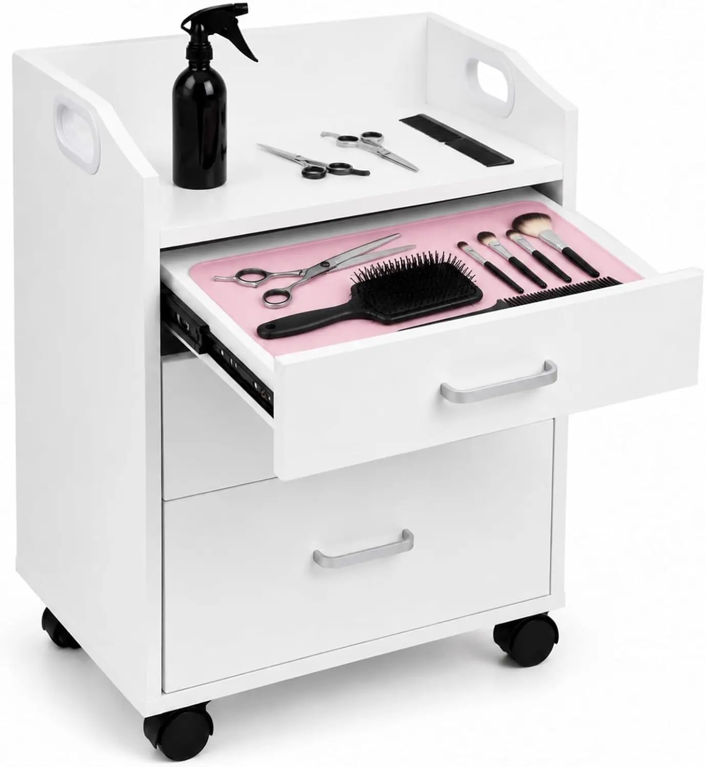 Salon Rolling Cart 3 Drawer Open Top Tray Compact Salon Trolley