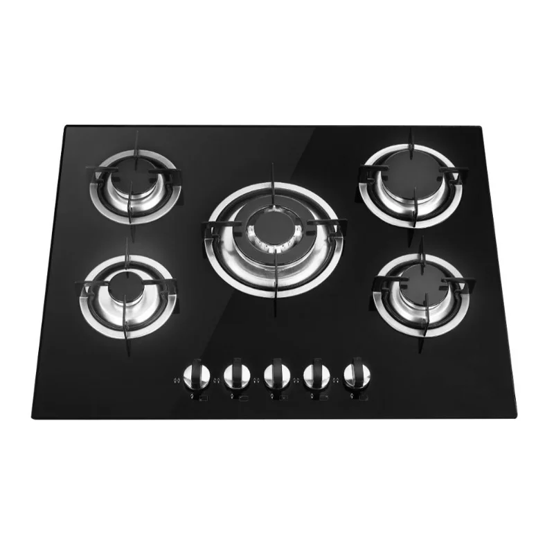 70cm 5 Burner High Quality Built In Black Tempered Glass Gas Cooktop