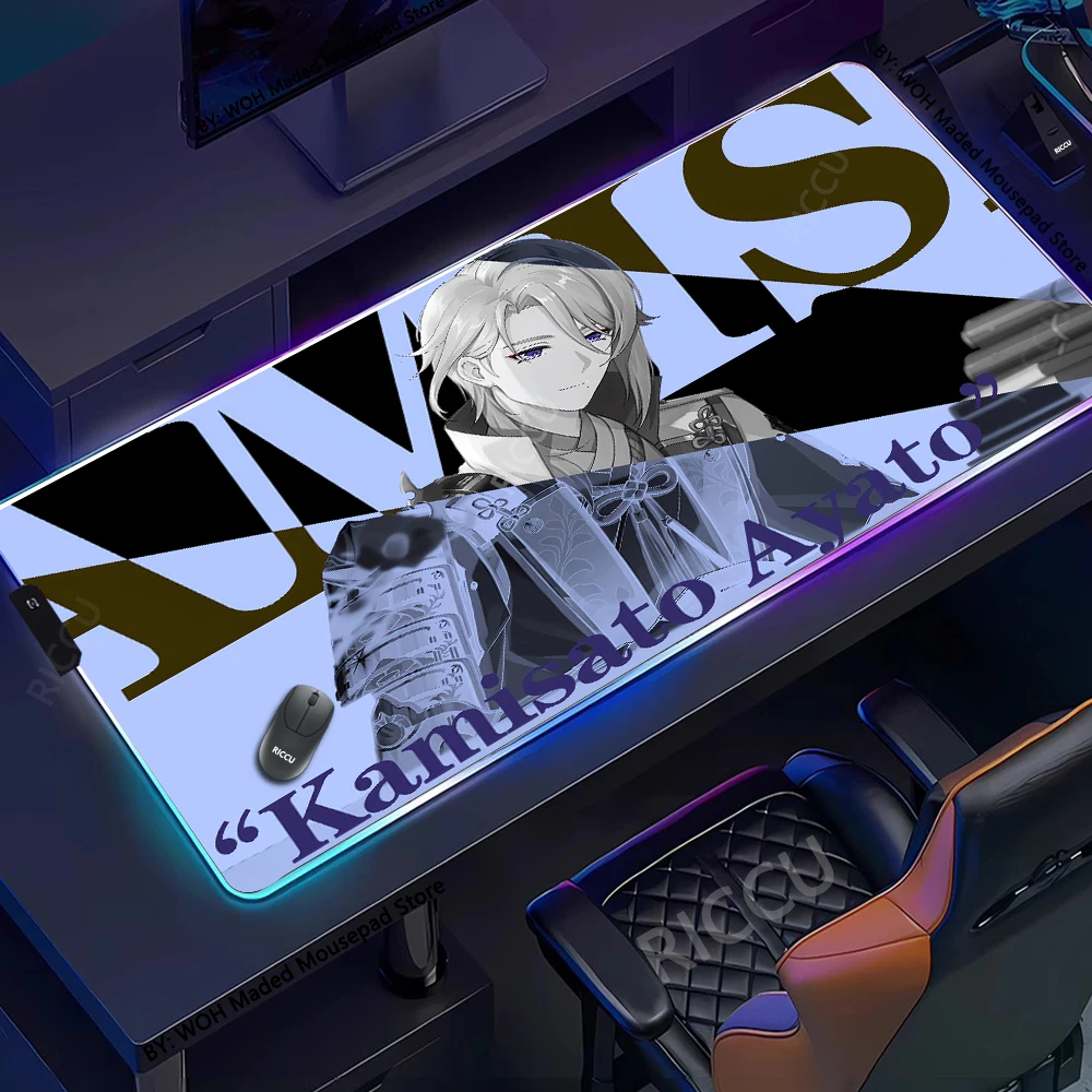 RGB Anime Mousepad Genshin Impact Mouse Pad Gamer Mat Xxl Pc Accessories Desk Protector Keyboard Pads Computer Gaming Desk Mat