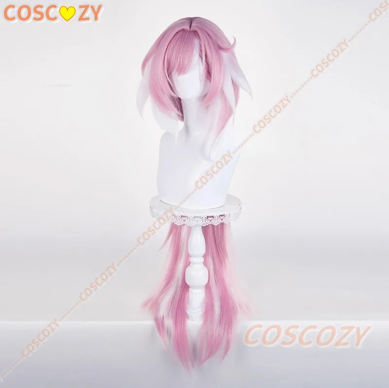 Honkai 3rd Messenger of Love Elysia Cosplay Perücke 115 cm Rosa Highlights Weiße Perücke Frauen CosplayWigs Hitzebeständiges Kunsthaar