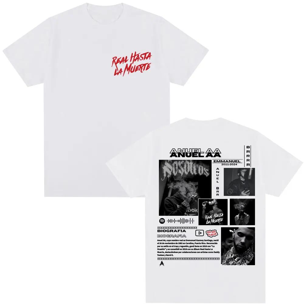 Rapper Anuel AA Music Album Tshirt Men's Clothing Hip Hop Fashion Vintage T Shirts Casual Oversized Cotton Tee Shirts Streetwear