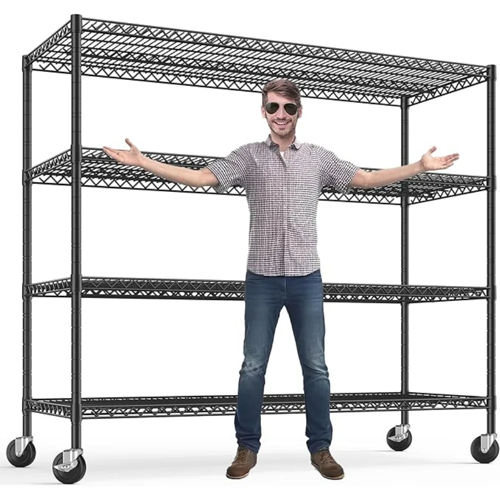 

REIBII 55.5''W Storage Shelves 2500LBS Wire Shelving Rack with Wheels 75.6" H Heavy Duty Shelving Unit Adjustable Metal Shelves