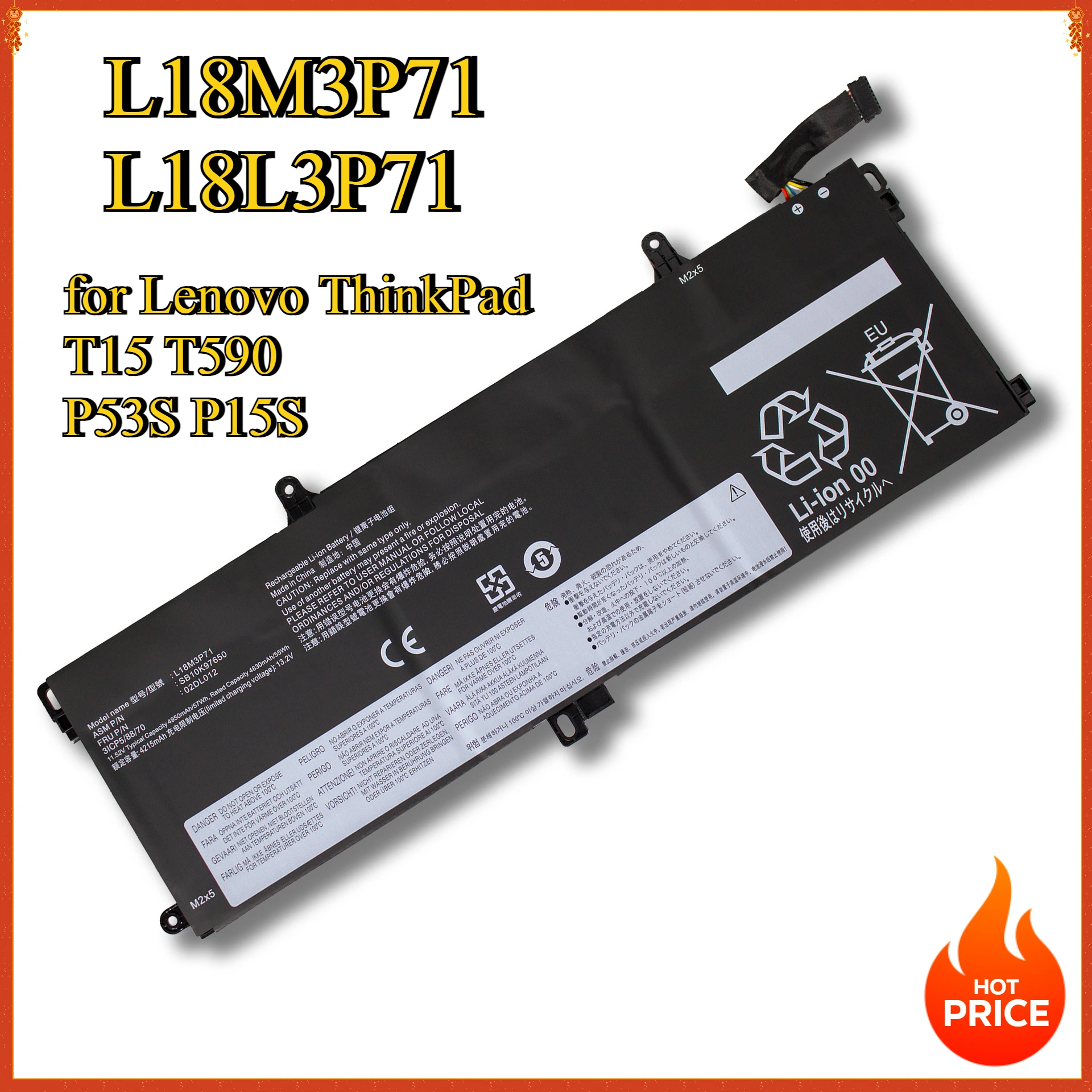 

L18M3P71 L18L3P71 SB10K97650 02DL012 Laptop Battery for Lenovo ThinkPad T15 T590 P53S P15S