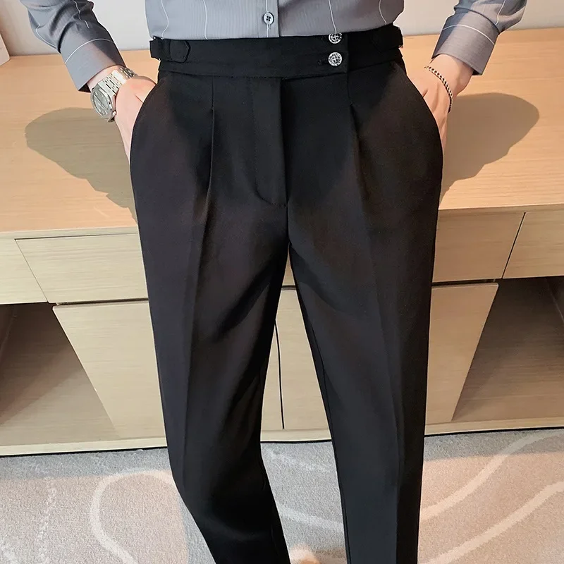 British Business Casual Draped High-waist Trousers Men Solid Color Formal Pants Male Formal Office Social Suit Pants Y2k