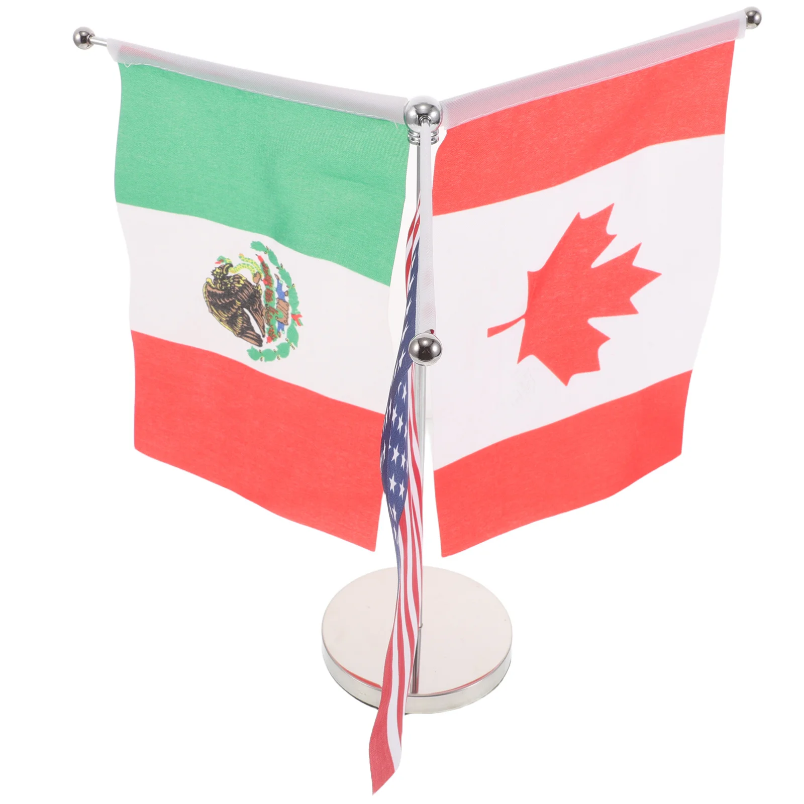 

1 Set Mini Desk Flags For Usa Mexico Canada Metal Base Tabletop Flag Stand Fade-Resistant Fabric Office Meeting Decor Desktop