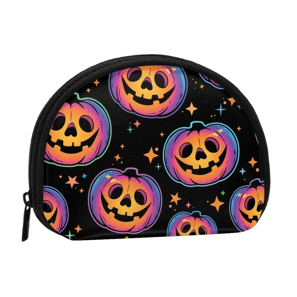 Cool And Colorful  Halloween Pumpkins Coin Purse Ladies Shopping Portable Silver  Bag Travel Credit Card ID