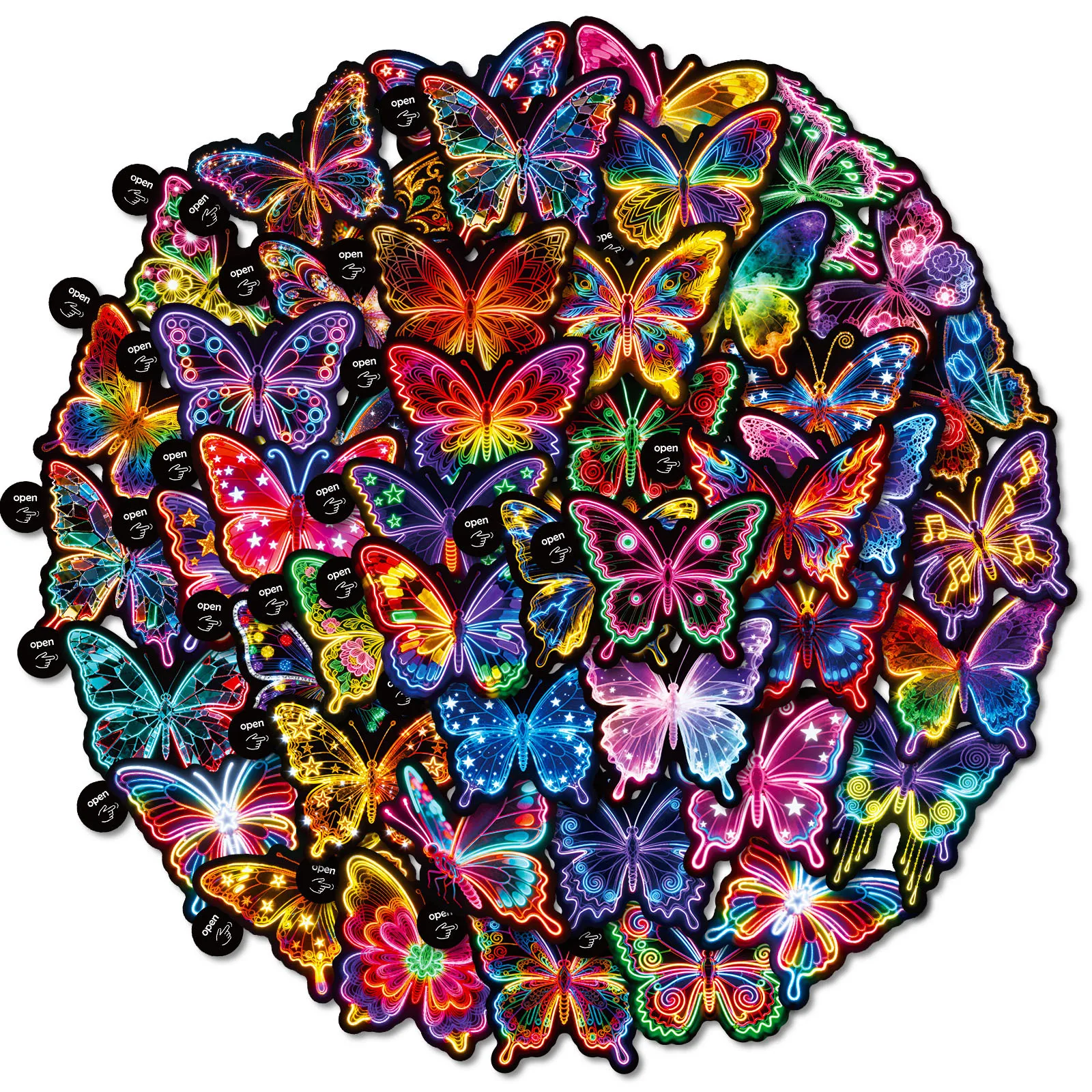 10/30/50PCS Neon Colorful Butterfly Doodle Stickers Aesthetic Animals DIY Toys Guitar Luggage Suitcase Decals Graffiti Sticker