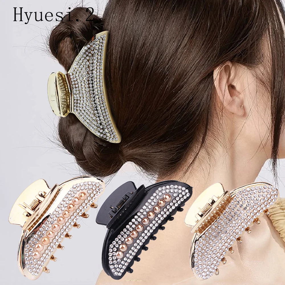 Francuski style Pearl Rhinestone spinki do włosów Bling duże włosy z tworzyw sztucznych szczęki antypoślizgowe kucyk bułeczki peruki imprezowe akcesoria dla kobiet