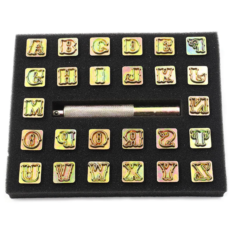 1set 26 Capital Letters Leather Stamping Tool, Metal Fancy Alphabet Stamp Print Kit, Ideal for Leather Art Craftwork Carving