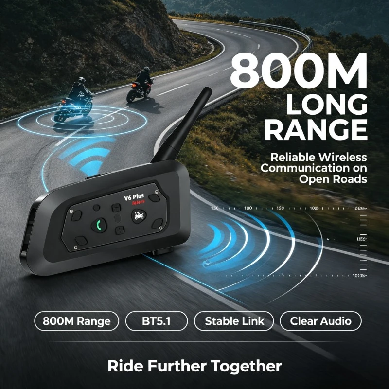 6‑Rider Helmet Intercom Hardware, BT5.1 Device For Suburban Long Cruise Steady Long‑range Conversation