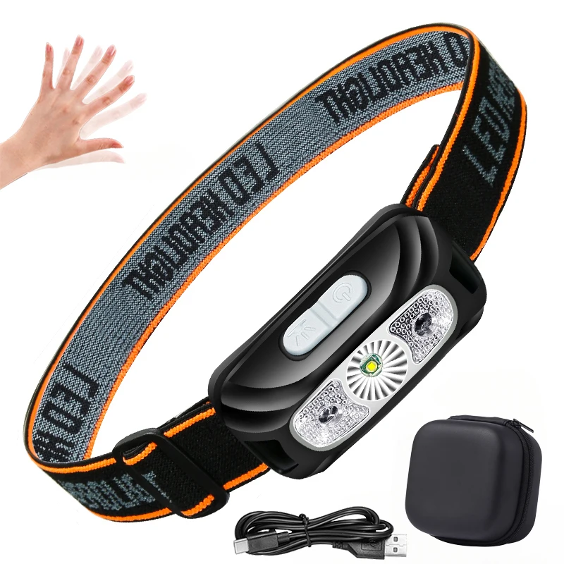 Mini oplaadbare krachtige sensor-koplamp Vissen Camping USB-koplamp COB LED-koplamp Zaklamp Koplampen Voorlantaarn