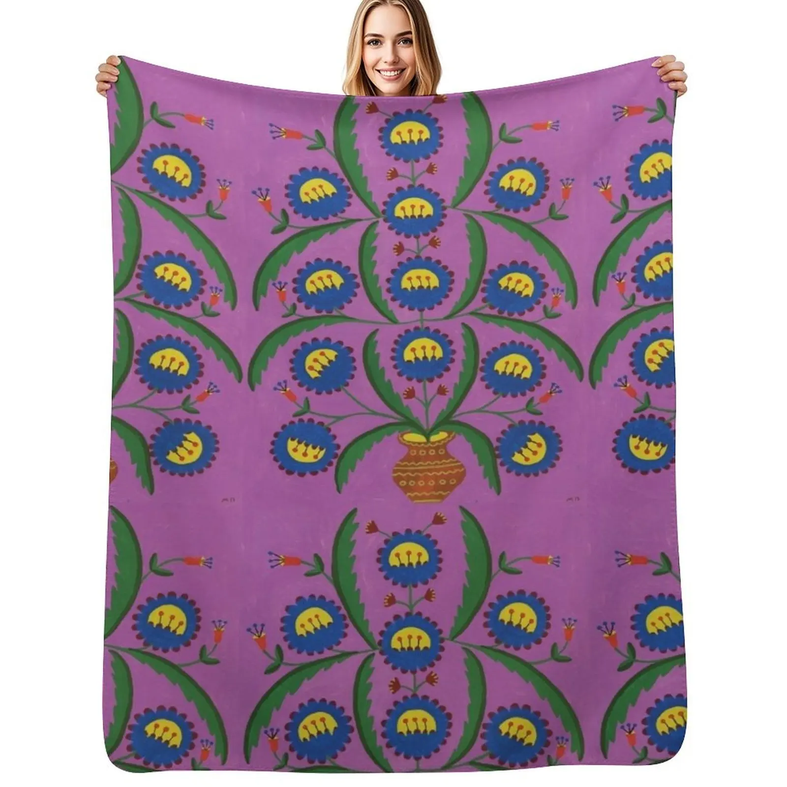 Maria Prymachenko Flowers in a Pot 1992 Throw Blanket Decorative Soft Throw Blanket for Couch Sofa