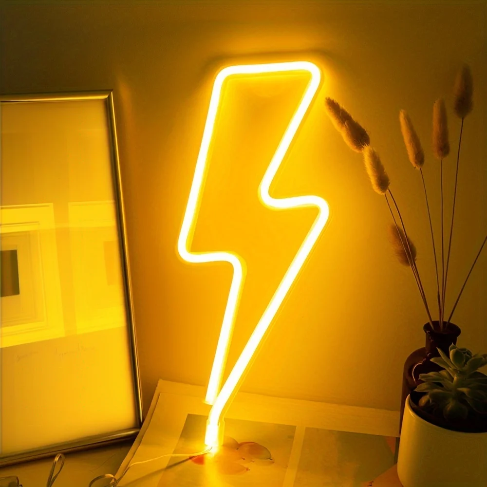 1pc Lightning Neon Light, Creative LED Sign Wall Light USB/Battery Night Light for Home Bedroom Party Christmas Decor Kid Gift