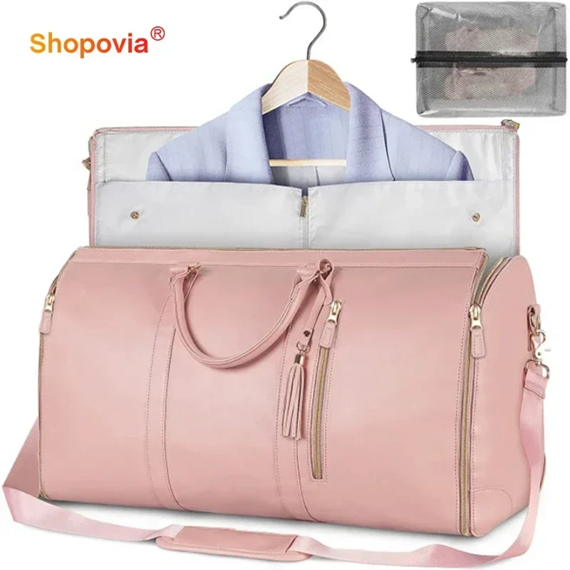 Women High Capacity Luggage Handbag Travel Sport Outdoor Multi Function Organizer 2024 Fashion Large PU Folding Suit Storage Bag