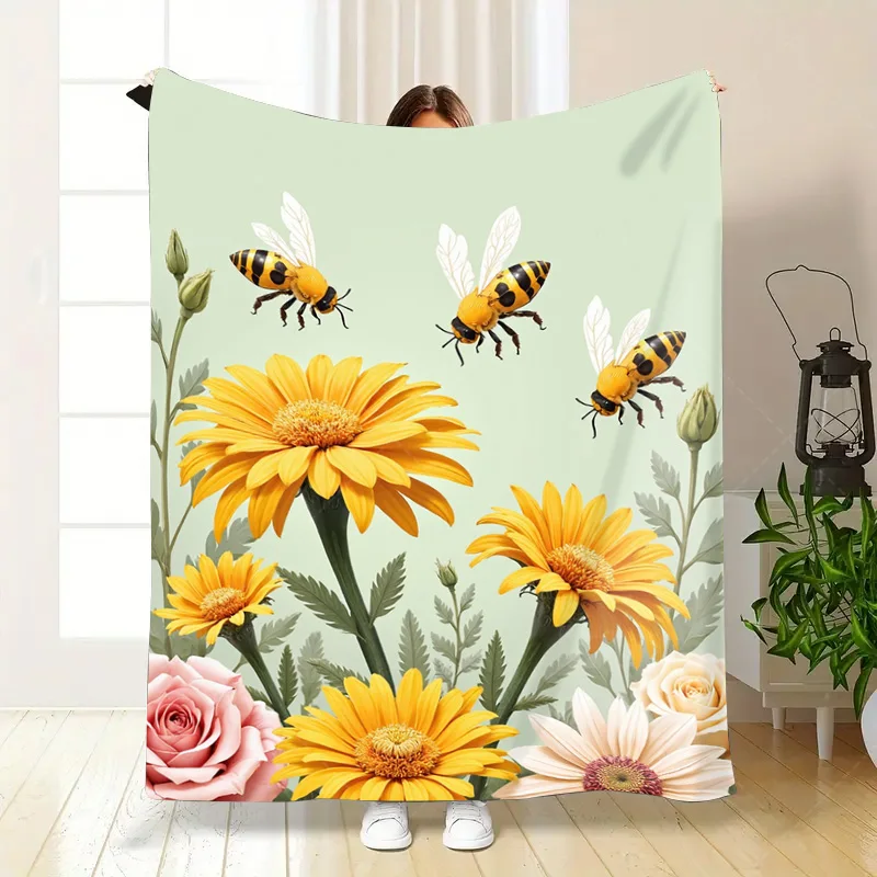 1 قطعة بطانية الفانيلا "بطانية حديقة النحلة والأقحوان-رمي ناعم ومريح لديكور المنزل" #5