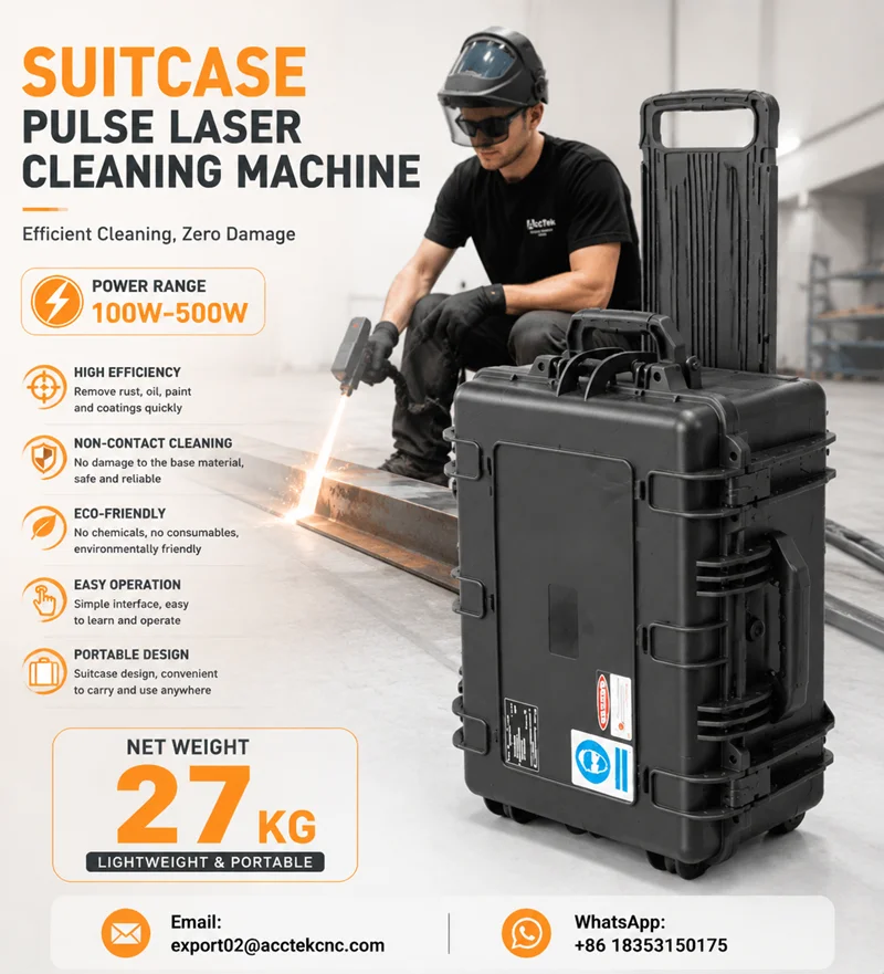 Handheld Pulse Laser Cleaning Machine Portable Suitcase Type Laser Cleaner for Metal Rust Paint Oil Wood Furniture Treatment