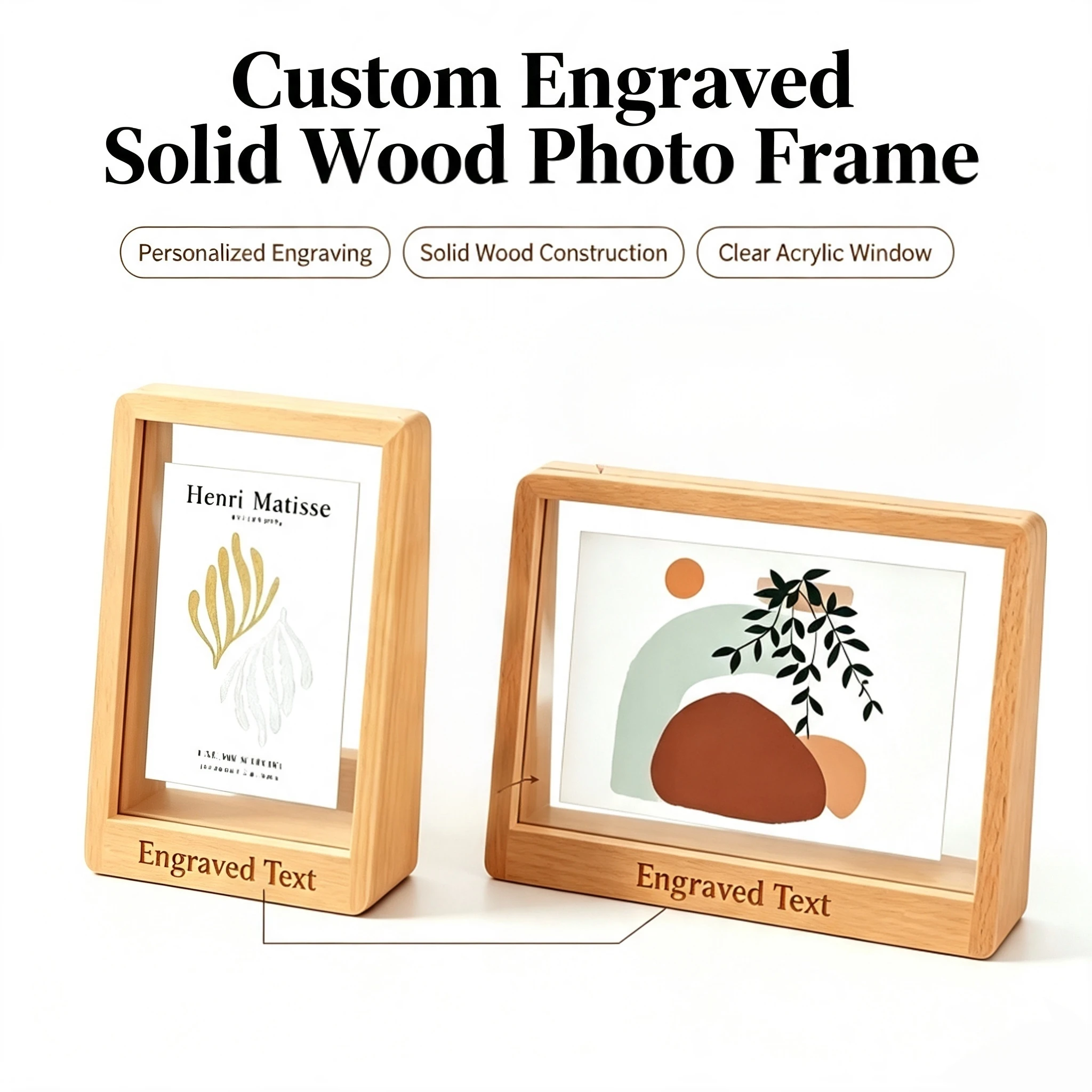 Custom Engraved Solid Wood Photo Frame, Clear Acrylic
