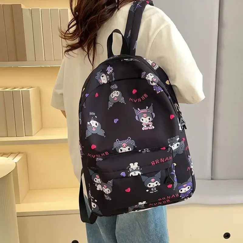  Kawaii Kuromi Shool Backpack for Girl Women Large Capacity Lightweight School Bag Cartoon Printing Nylon Fabric