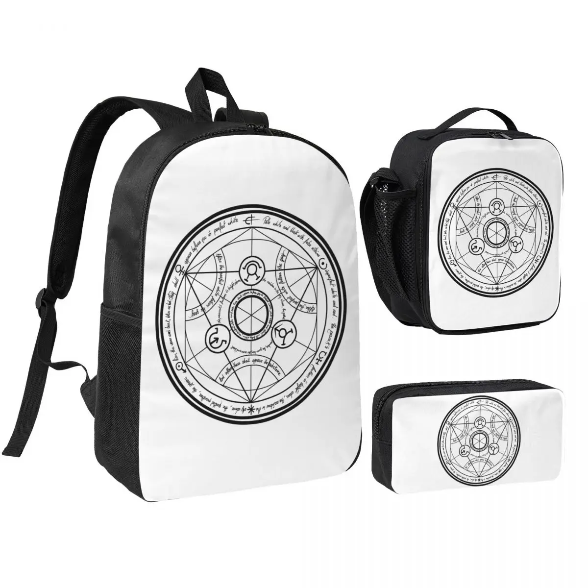 Human Transmutation Circle Fullmetal Alchemist Backpack BookBag School Bag Shoulder Bags 3ps Insulated Lunch Bag Pencil Case