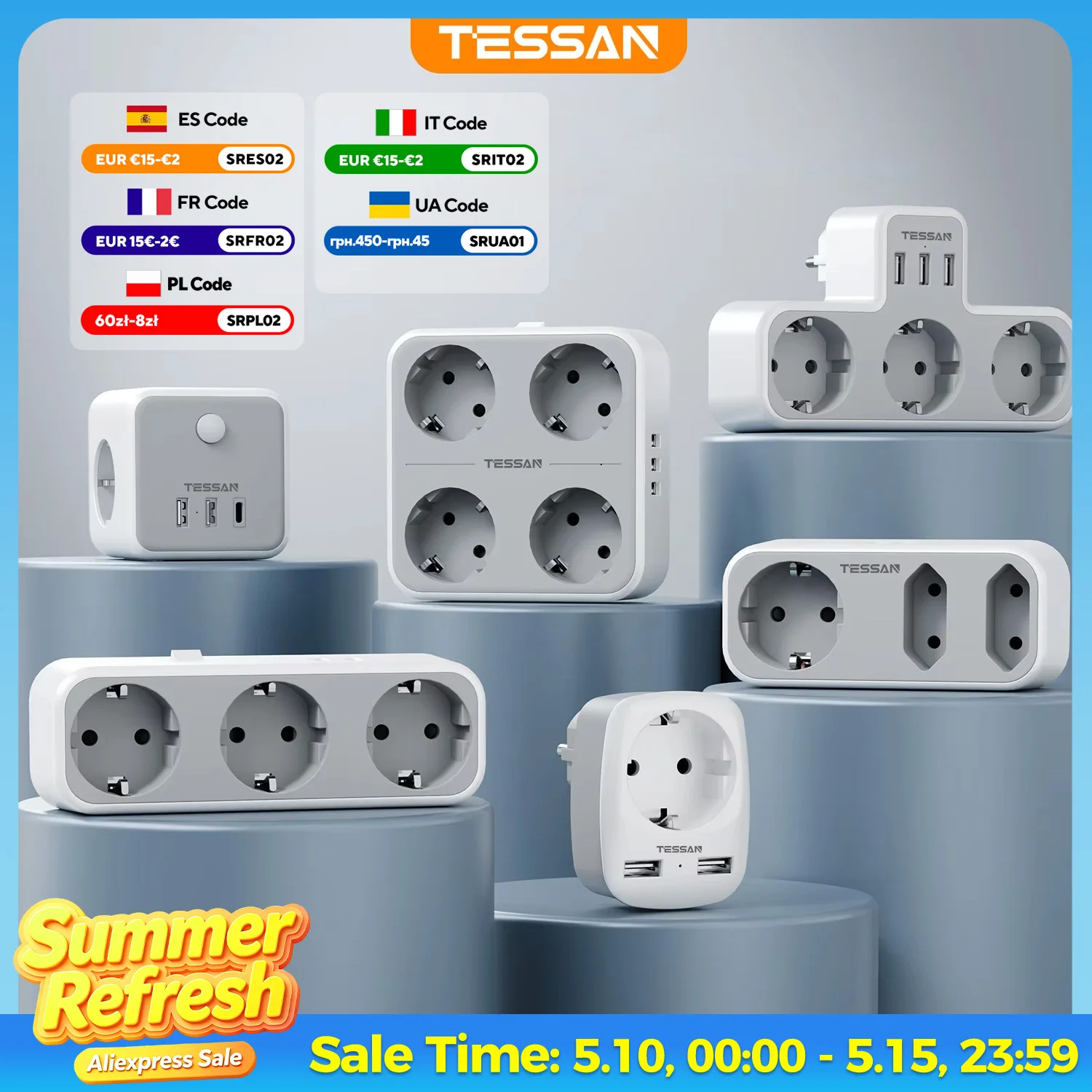TESSAN EU Plug Power Strip with AC Outlets and USB Charging Ports Multiple Wall Socket Adapter for Home Office enchufe múltiple