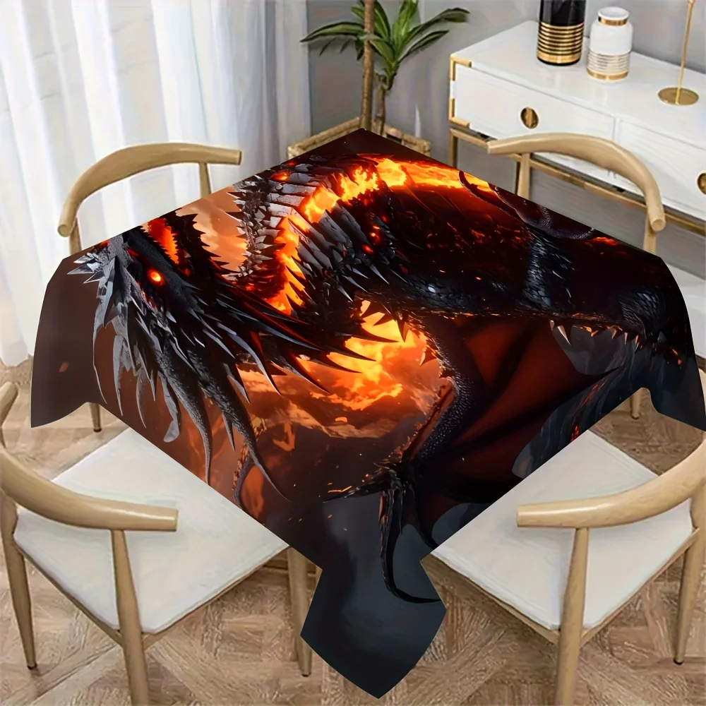 JIT-1 Ancient Dragon Theme Tablecloth, featuring a retro style, mysterious magma dragon and imposing dragon.zyc