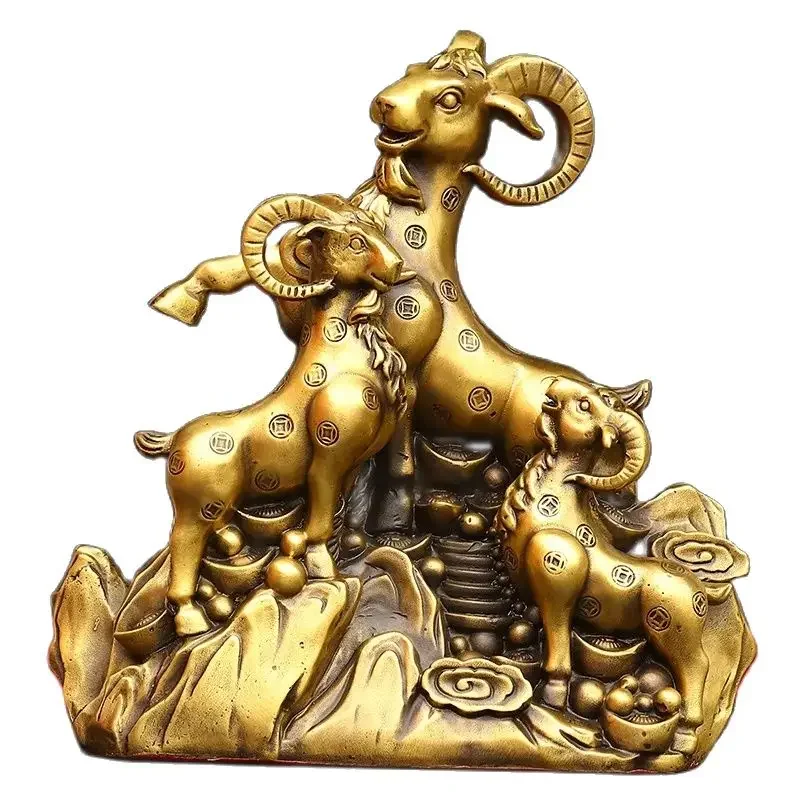 Brass Three Sheep Kai Tai Ornament, Twelve Zodiac Signs, Living Room Metal Decorations, Moving Home, Store Ornament