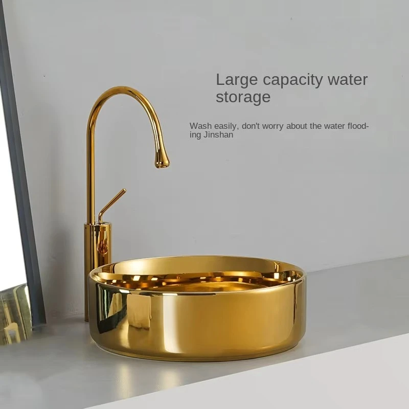 Gold electroplated sink, suitable for hotel villas, modern minimalist design, countertop mounted