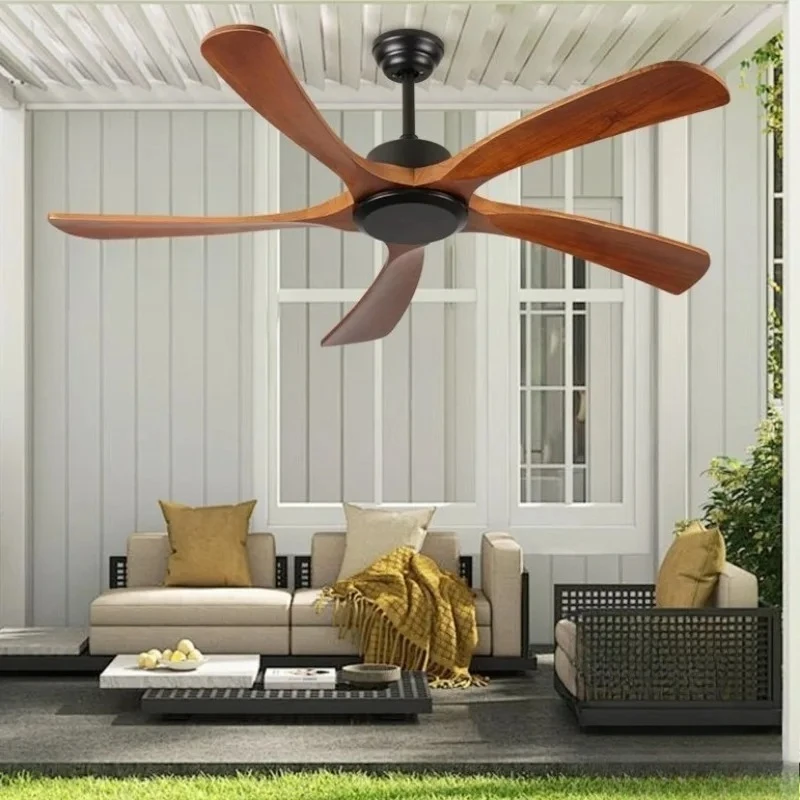Nordic Solid Wood Ceiling Fan High Power Vintage Black DC Motor Remote Control Flush Mount Living Room Restaurant 110V 220V