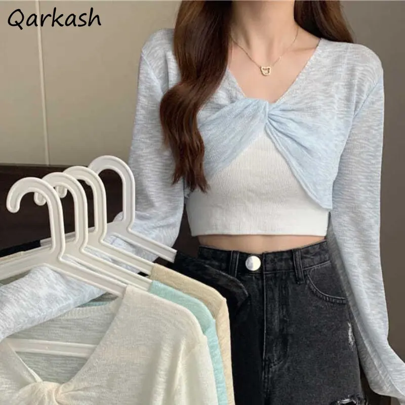 

Sun-proof Pullovers Women 5 colors Thin Crop Loose Chic Korean Style Breathable All-match Simple Temper Casual Summer Harajuku