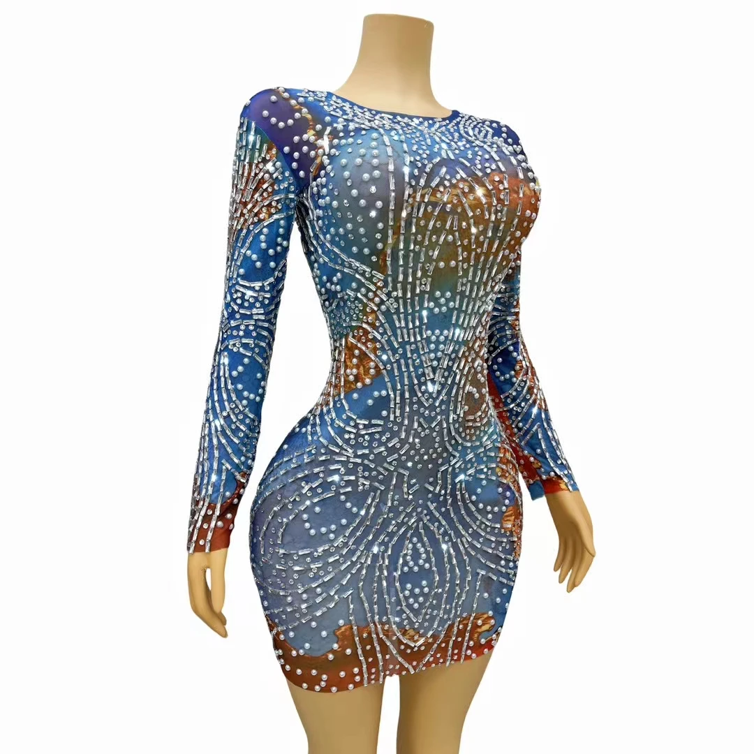 Moda nuovo arrivo strass Bodycon Multicolor Dress Women Evening Party Dinner Dress Lady elegante Celebrity Dress Stage Wear