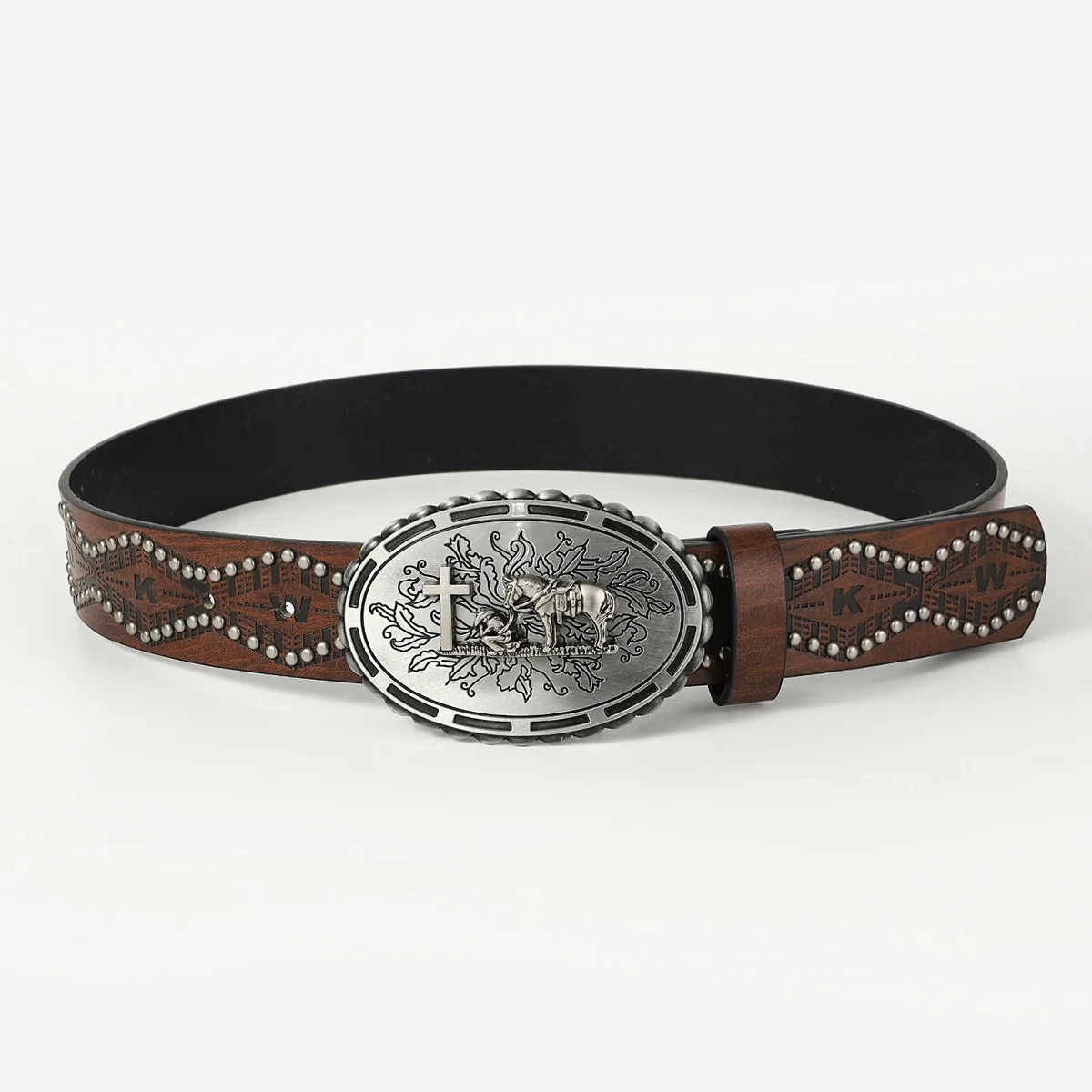 Casual Punk Rivet Pu Leather Waist Belts Adult Unisex Rock Jeans Strap Embossed Waist Belts Metal Curving Buckle Ceinture Homme
