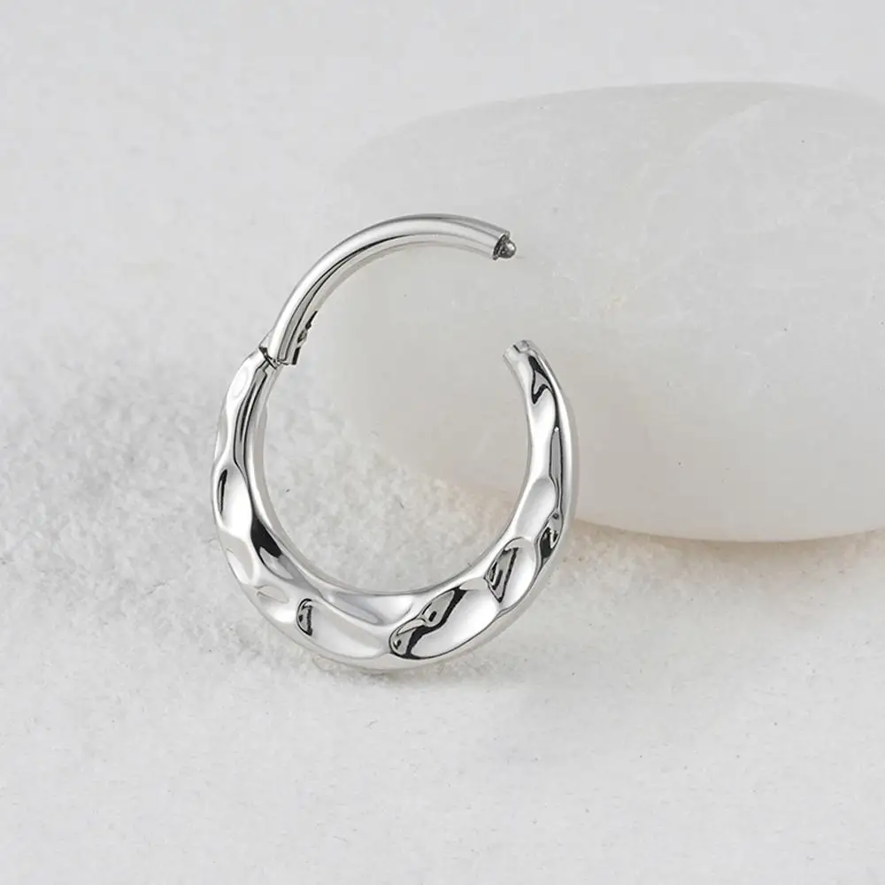 Right Grand ASTM F136 Titanium 16G Hammered Septum Hoop Ring Textured Hinged Segment Nose Clicker Daith Rook Earring Piercing