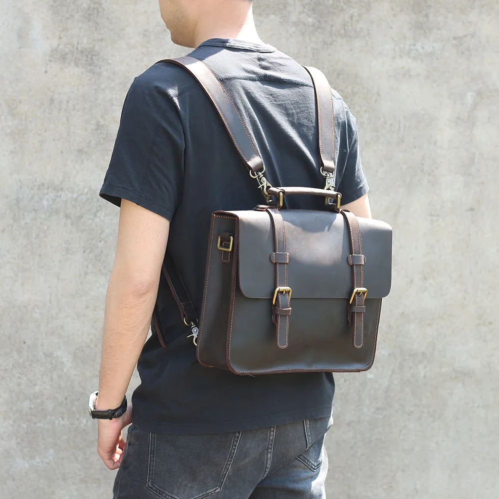 S.WORKER Echtleder-Aktentasche für Herren | Vintage Büro-Handtasche Laptop-Tasche – Detail 6