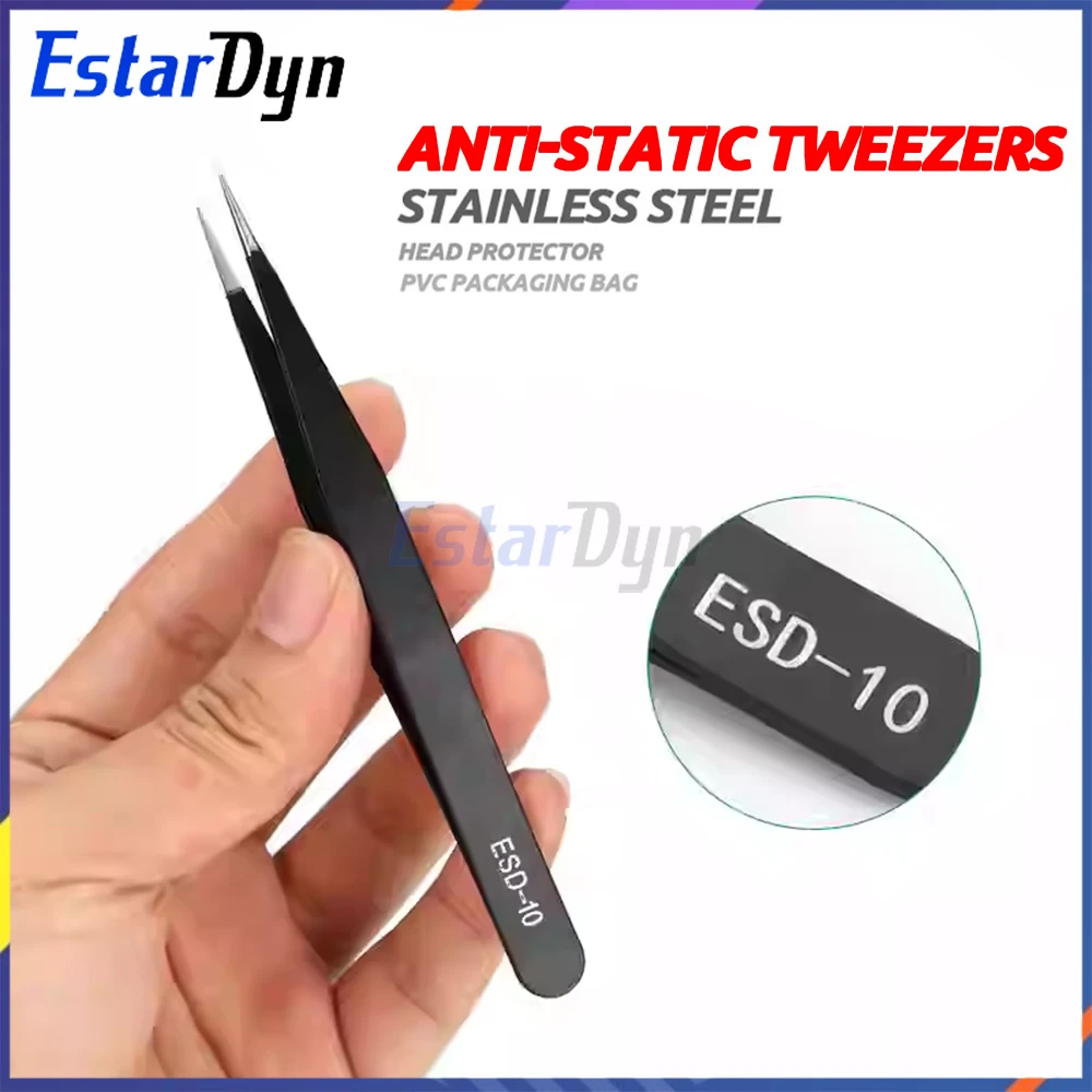 1.5mm Industrial Tweezers Anti-Static Stainless Steel Tweezer Set Mobile Phone Repair Tools ESD Precision Tweezer ESD10 to ESD15