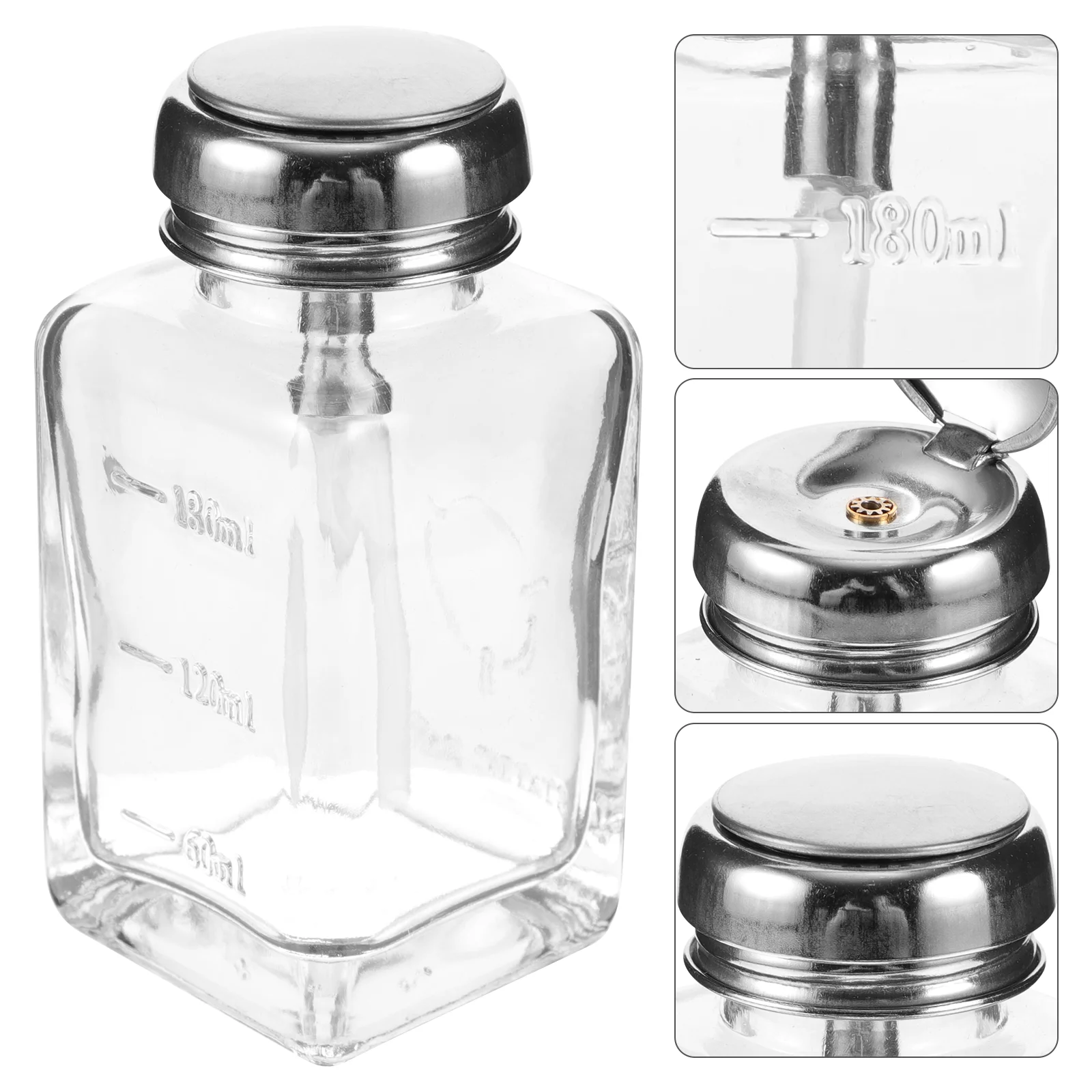 Glass Press Bottle Pump for Nail Polish Remover Wipes Dispenser Bottles Empty with Clear Gel Pumps